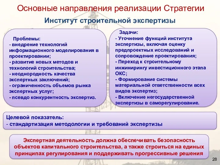 Целевой показатель: - стандартизация методологии и требований экспертизы Проблемы: -