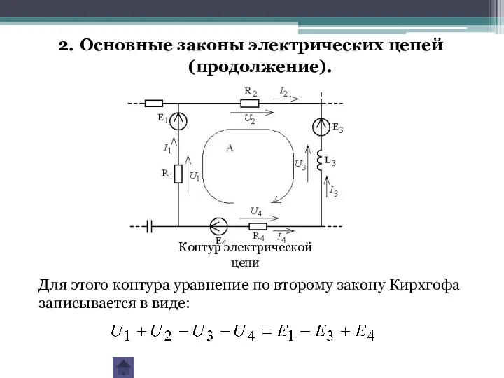 Контур электрической цепи Для этого контура уравнение по второму закону