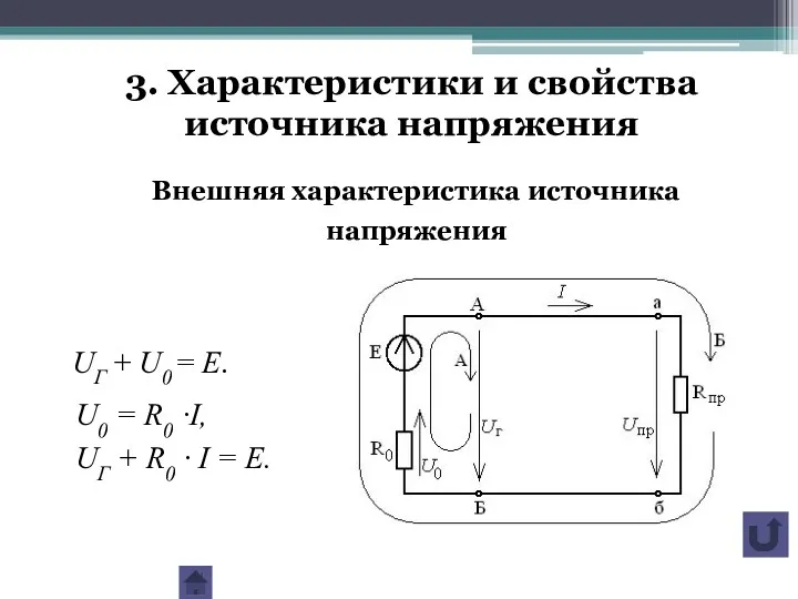 3. Характеристики и свойства источника напряжения Внешняя характеристика источника напряжения