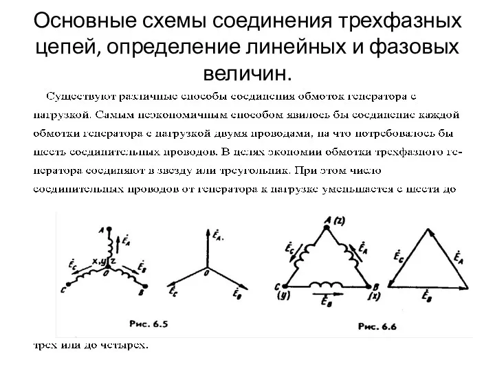 Основные схемы соединения трехфазных цепей, определение линейных и фазовых величин.