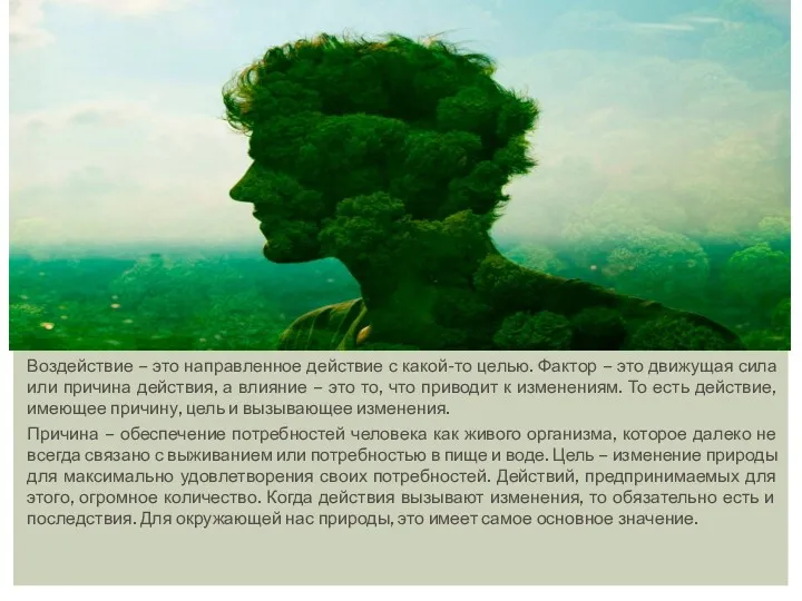 Воздействие – это направленное действие с какой-то целью. Фактор –