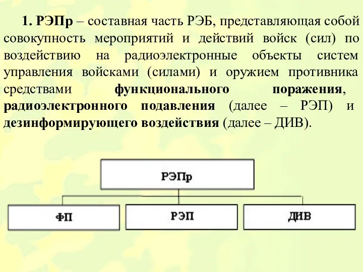 1. РЭПр – составная часть РЭБ, представляющая собой совокупность мероприятий