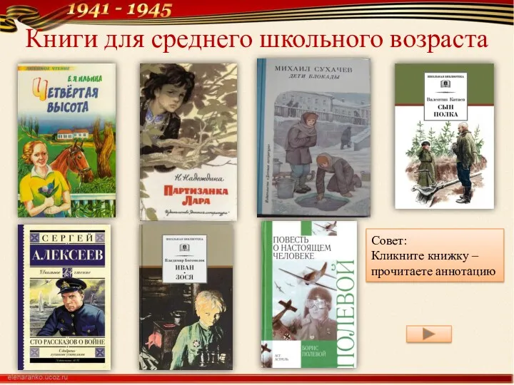 Книги для среднего школьного возраста Совет: Кликните книжку – прочитаете аннотацию