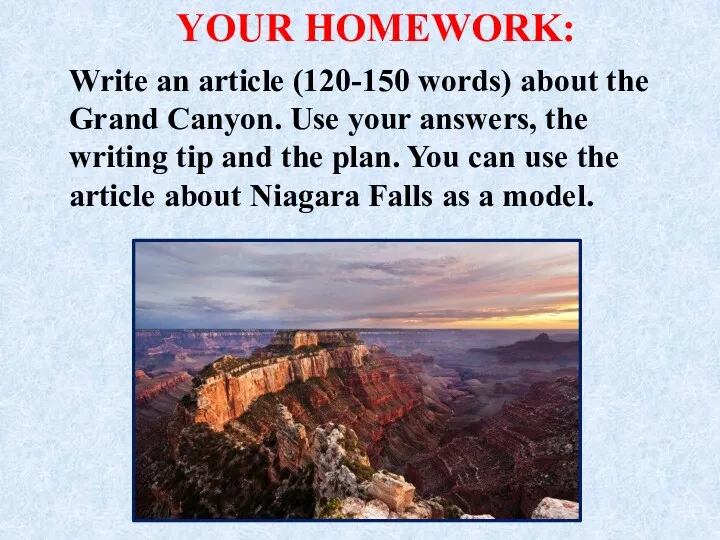 Write an article (120-150 words) about the Grand Canyon. Use