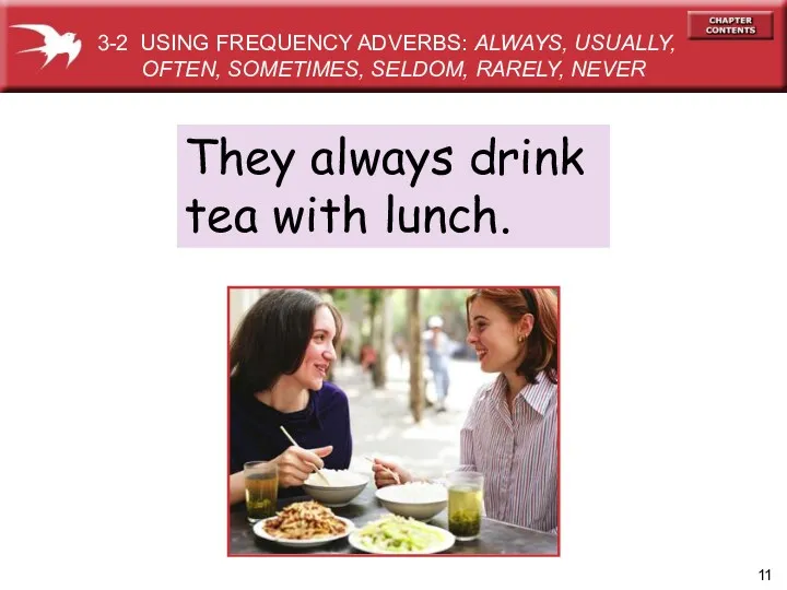 They always drink tea with lunch. 3-2 USING FREQUENCY ADVERBS: