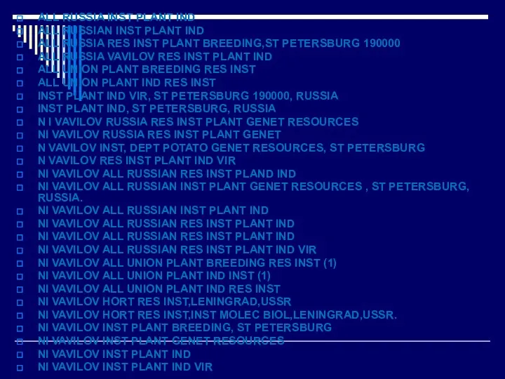 ALL RUSSIA INST PLANT IND ALL RUSSIAN INST PLANT IND