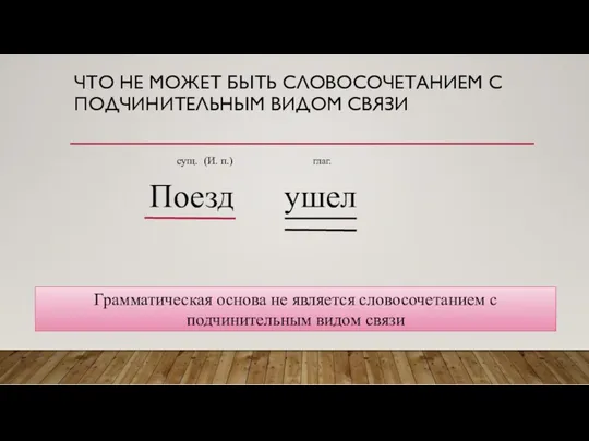 ЧТО НЕ МОЖЕТ БЫТЬ СЛОВОСОЧЕТАНИЕМ С ПОДЧИНИТЕЛЬНЫМ ВИДОМ СВЯЗИ сущ.