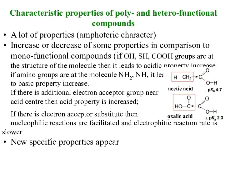 Characteristic properties of poly- and hetero-functional compounds A lot of