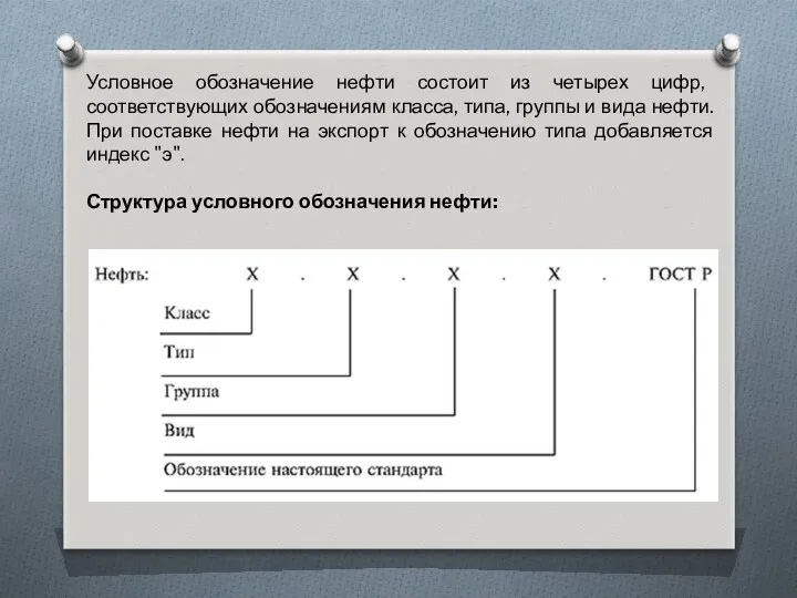 Условное обозначение нефти состоит из четырех цифр, соответствующих обозначениям класса,