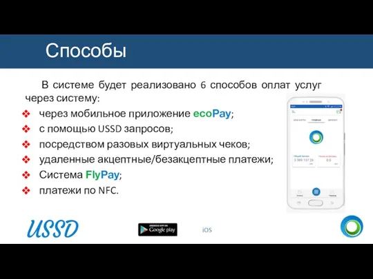 В системе будет реализовано 6 способов оплат услуг через систему: