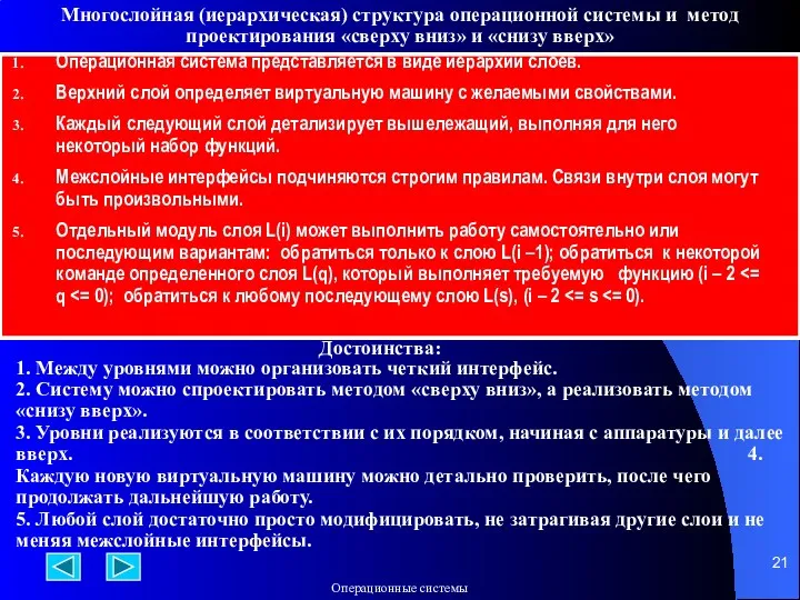 Многослойная (иерархическая) структура операционной системы и метод проектирования «сверху вниз»