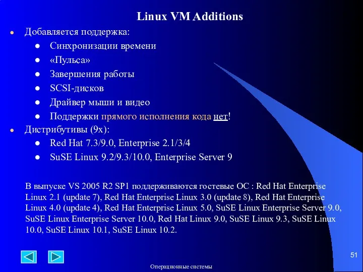 Linux VM Additions Добавляется поддержка: Синхронизации времени «Пульса» Завершения работы