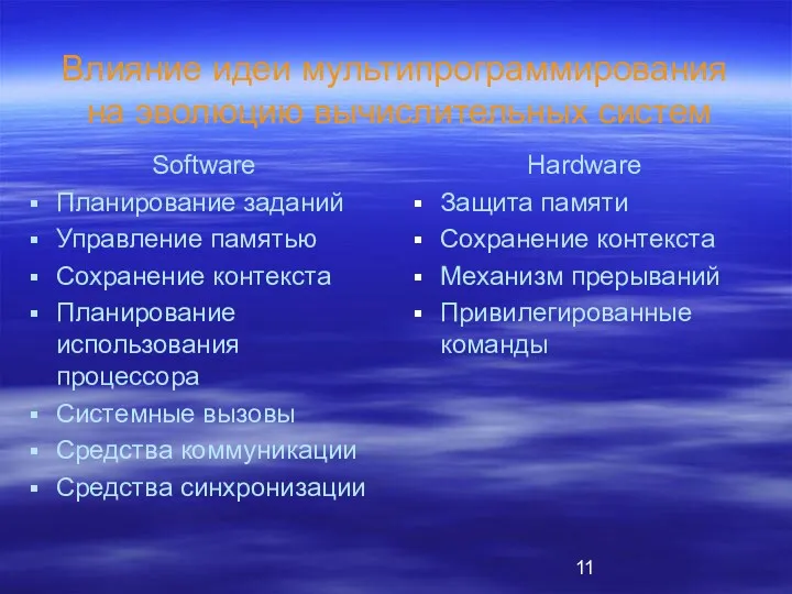 Влияние идеи мультипрограммирования на эволюцию вычислительных систем Software Планирование заданий