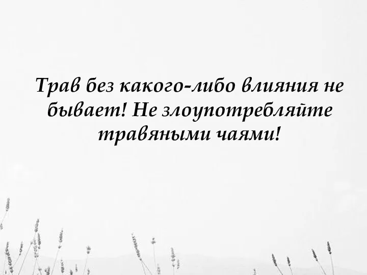 Трав без какого-либо влияния не бывает! Не злоупотребляйте травяными чаями!