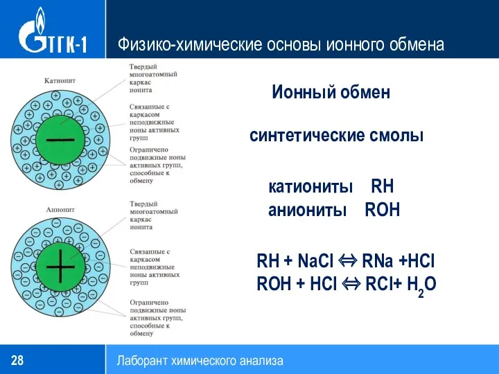 Физико-химические основы ионного обмена Лаборант химического анализа Ионный обмен синтетические смолы катиониты RH