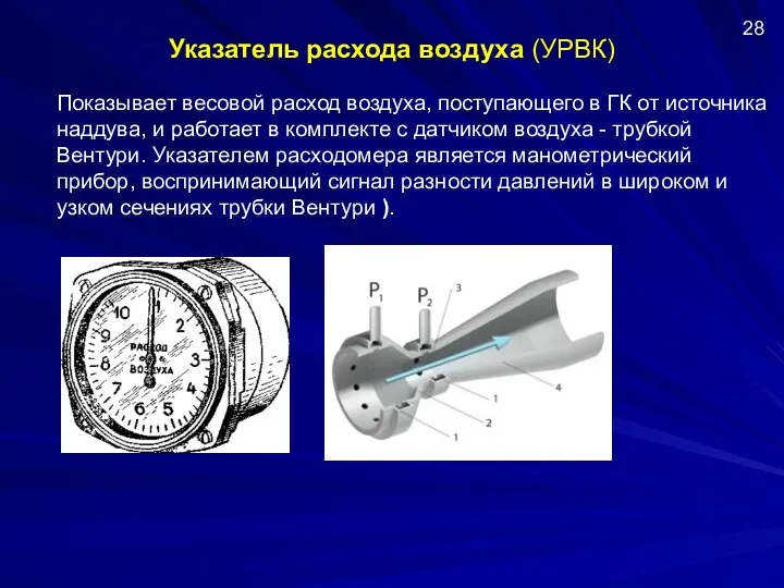 Указатель расхода воздуха (УРВК) Показывает весовой расход воздуха, поступающего в