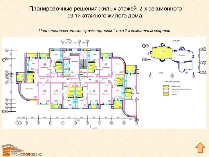 Планировочные решения жилых этажей 2-х секционного 19-ти этажного жилого дома.