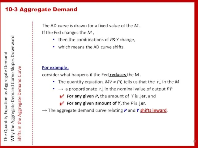 10-3 Aggregate Demand The Quantity Equation as Aggregate Demand Why