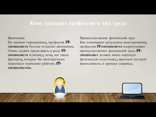 Кому подходит профессия и вид труда Женщинам По мнению опрошенных,