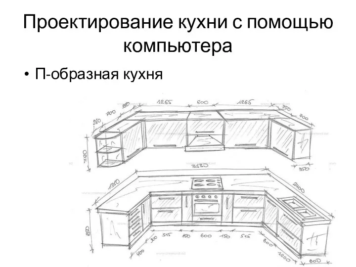 Проектирование кухни с помощью компьютера П-образная кухня