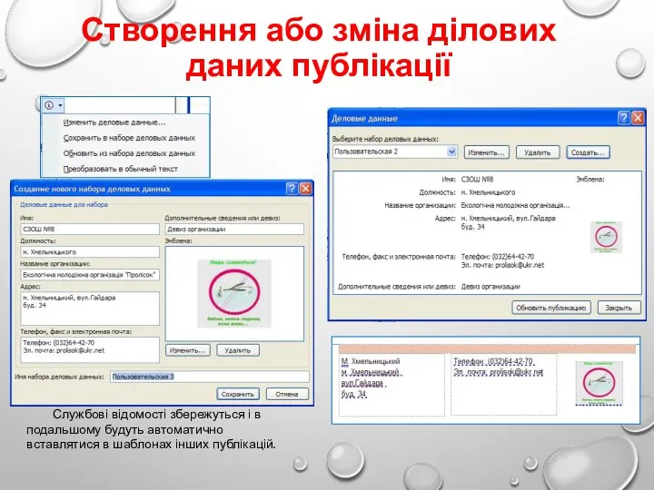 Створення або зміна ділових даних публікації Службові відомості збережуться і