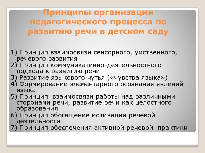 Принципы организации педагогического процесса по развитию речи в детском саду