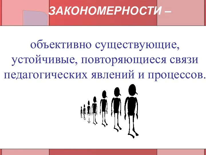 объективно существующие, устойчивые, повторяющиеся связи педагогических явлений и процессов. ЗАКОНОМЕРНОСТИ –