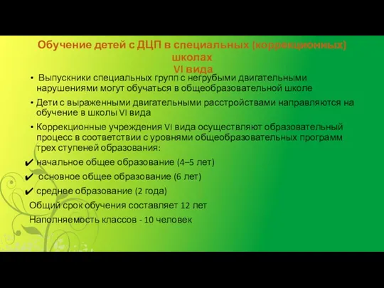 Обучение детей с ДЦП в специальных (коррекционных) школах VI вида