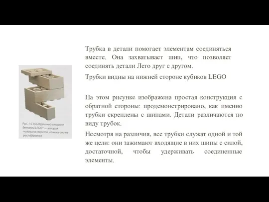 Трубка в детали помогает элементам соединяться вместе. Она захватывает шип, что позволяет соединять