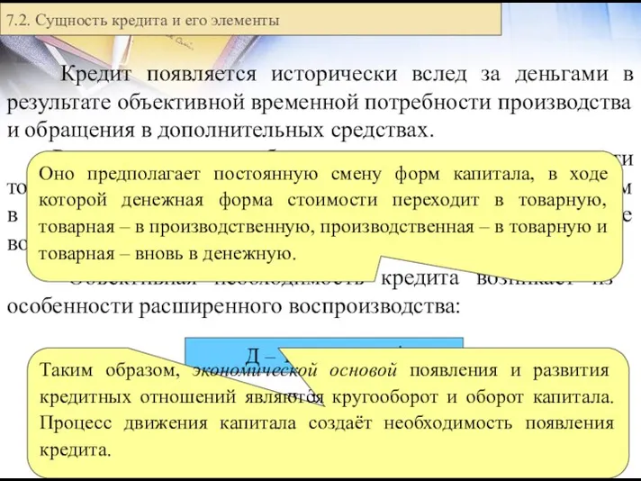 Кредит появляется исторически вслед за деньгами в результате объективной временной