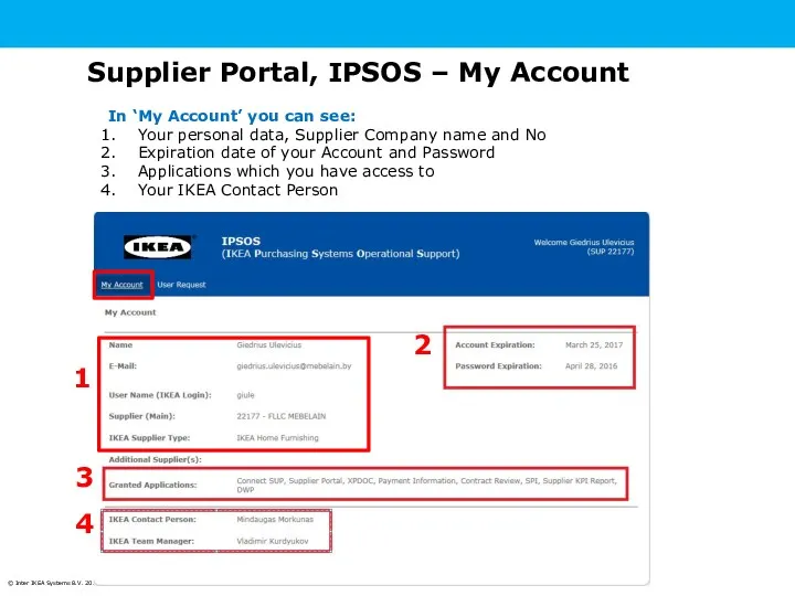 Supplier Portal, IPSOS – My Account In ‘My Account’ you
