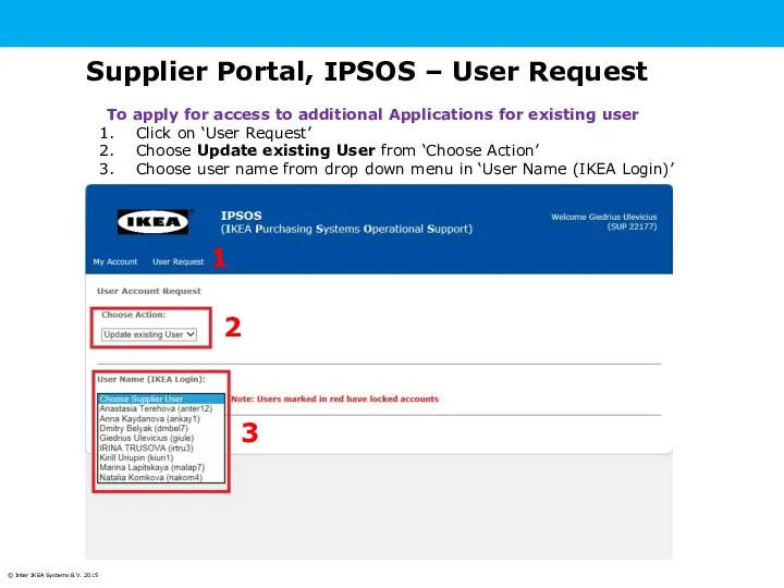 To apply for access to additional Applications for existing user