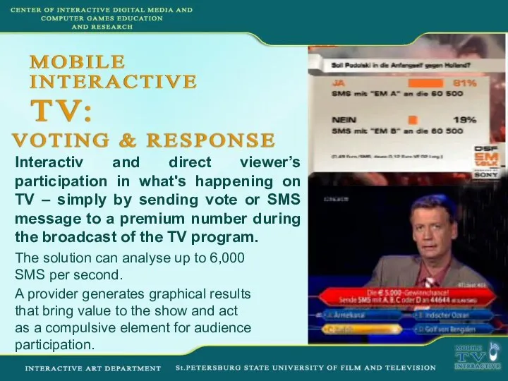 Interactiv and direct viewer’s participation in what's happening on TV