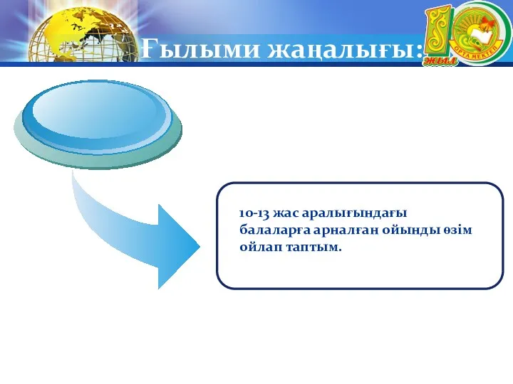 Ғылыми жаңалығы: 10-13 жас аралығындағы балаларға арналған ойынды өзім ойлап таптым.