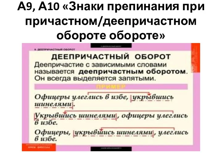 А9, А10 «Знаки препинания при причастном/деепричастном обороте обороте»