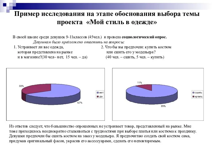 Пример исследования на этапе обоснования выбора темы проекта «Мой стиль