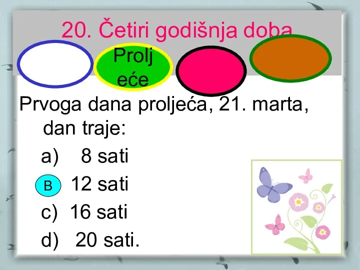 20. Četiri godišnja doba Prvoga dana proljeća, 21. marta, dan