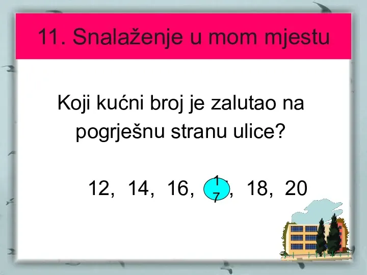 11. Snalaženje u mom mjestu Koji kućni broj je zalutao