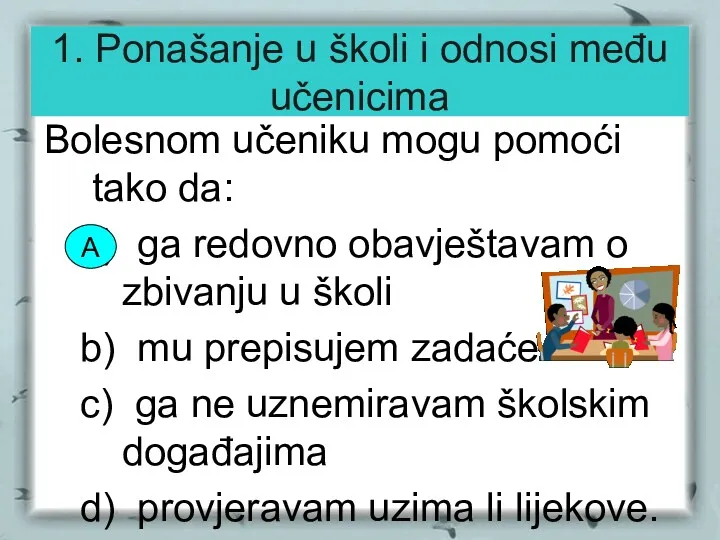 1. Ponašanje u školi i odnosi među učenicima Bolesnom učeniku