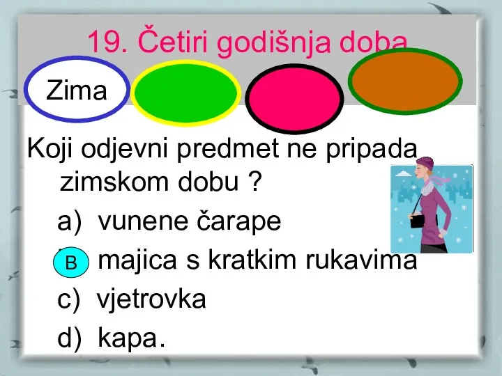 19. Četiri godišnja doba Koji odjevni predmet ne pripada zimskom