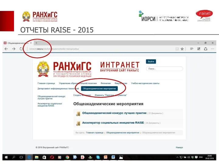 ОТЧЕТЫ RAISE - 2015