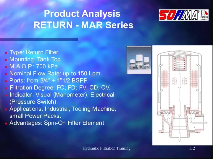 Hydraulic Filtration Training Product Analysis RETURN - MAR Series Type: