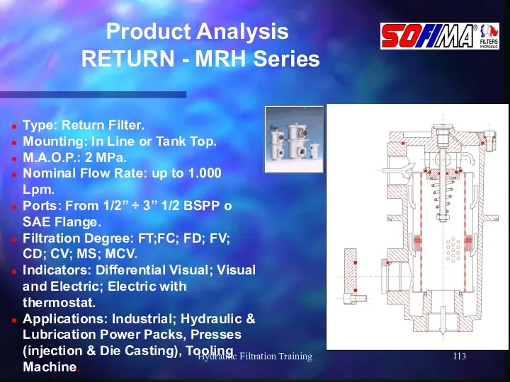 Hydraulic Filtration Training Product Analysis RETURN - MRH Series Type: