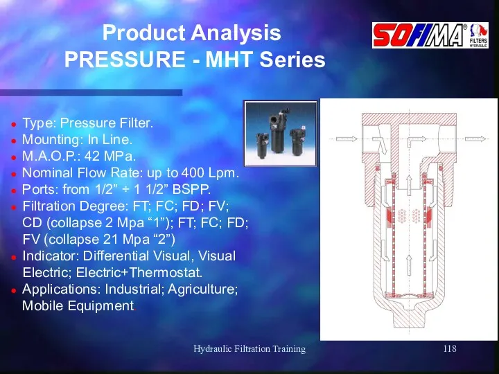 Hydraulic Filtration Training Product Analysis PRESSURE - MHT Series Type: