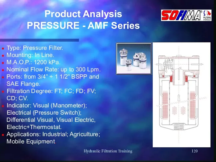 Hydraulic Filtration Training Product Analysis PRESSURE - AMF Series Type: Pressure Filter. Mounting: