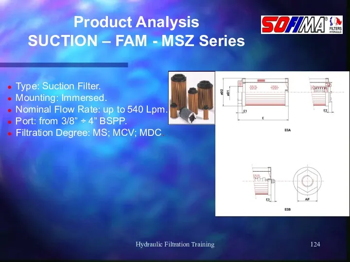 Hydraulic Filtration Training Product Analysis SUCTION – FAM - MSZ Series Type: Suction