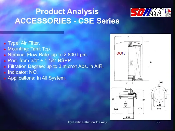 Hydraulic Filtration Training Product Analysis ACCESSORIES - CSE Series Type: