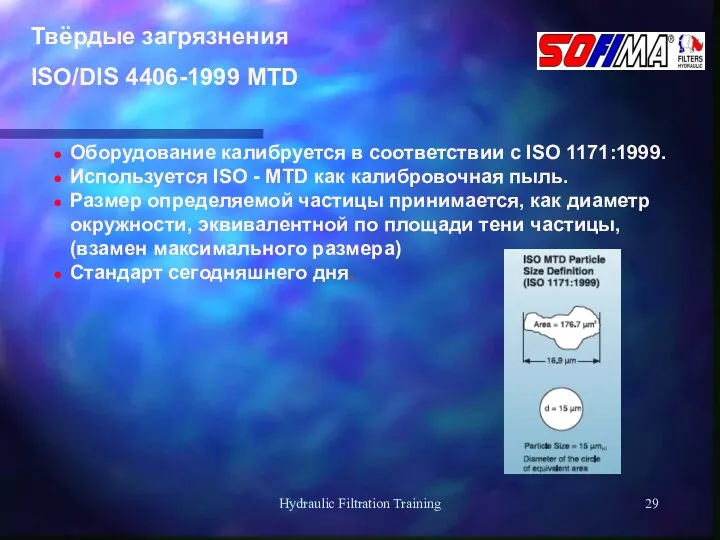 Hydraulic Filtration Training Оборудование калибруется в соответствии с ISO 1171:1999.