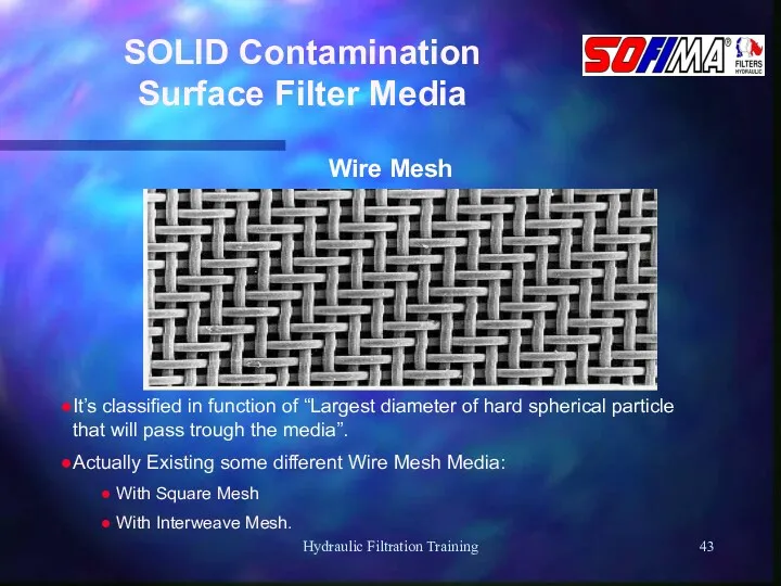 Hydraulic Filtration Training SOLID Contamination Surface Filter Media Wire Mesh