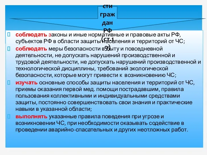 соблюдать законы и иные нормативные и правовые акты РФ, субъектов